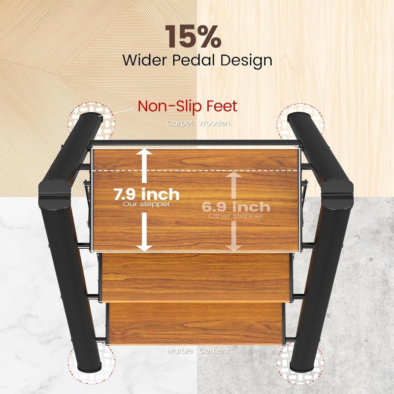 HBTower Step Ladder,Lightweight Aluminum Folding Step Stool with Anti-Slip Wide Pedal,330lbs Capacity Step Ladder for Household,Kitchen,Office - BlackWoodgrain - Image 2